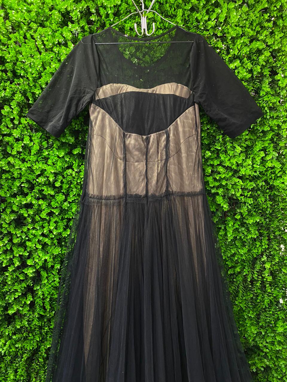 Black Sheer Overlay Evening Dress