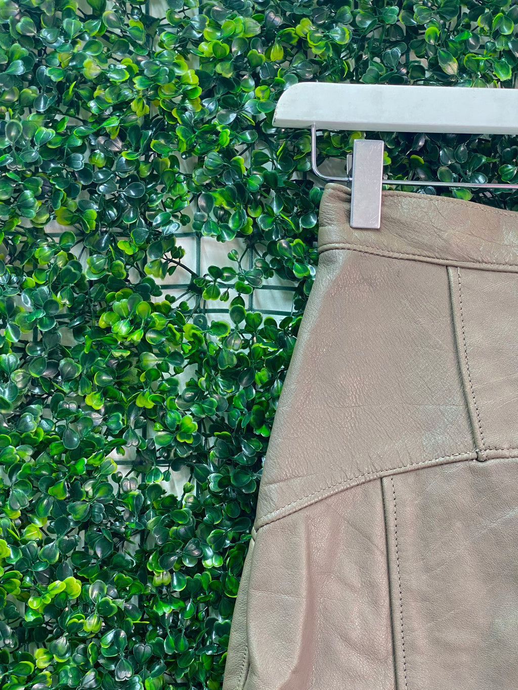 Krush Couture Taupe Faux-Leather Panel Mini Skirt — detail