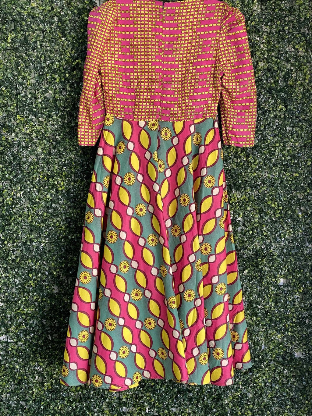 Sherelle Pink African Print Puff-Sleeve Maxi Dress — back