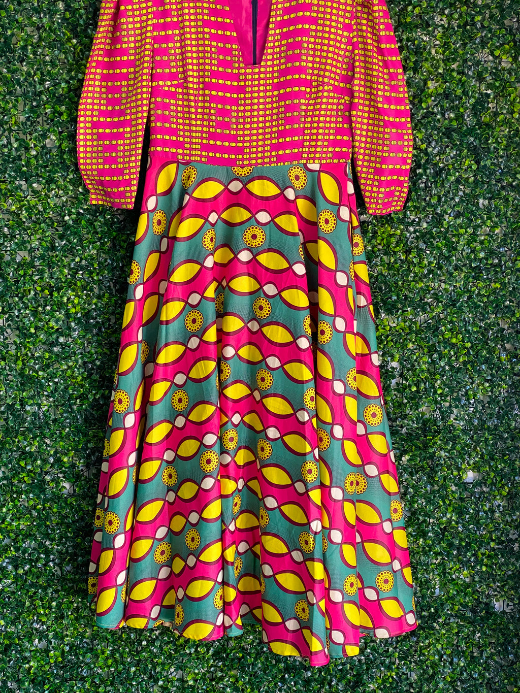 Sherelle Pink African Print Puff-Sleeve Maxi Dress — detail