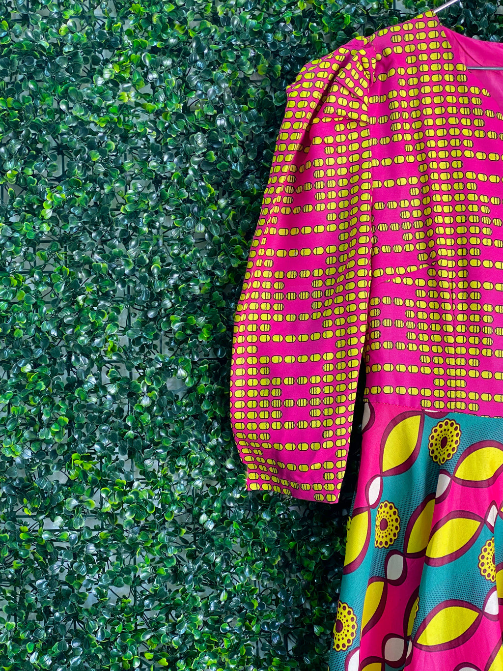 Sherelle Pink African Print Puff-Sleeve Maxi Dress — detail