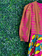 Sherelle Pink African Print Puff-Sleeve Maxi Dress — detail