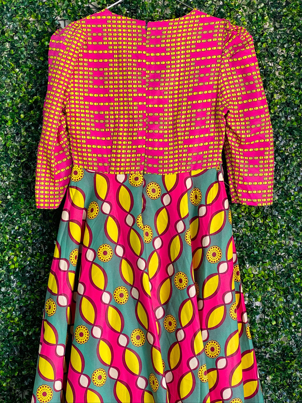 Sherelle Pink African Print Puff-Sleeve Maxi Dress — detail