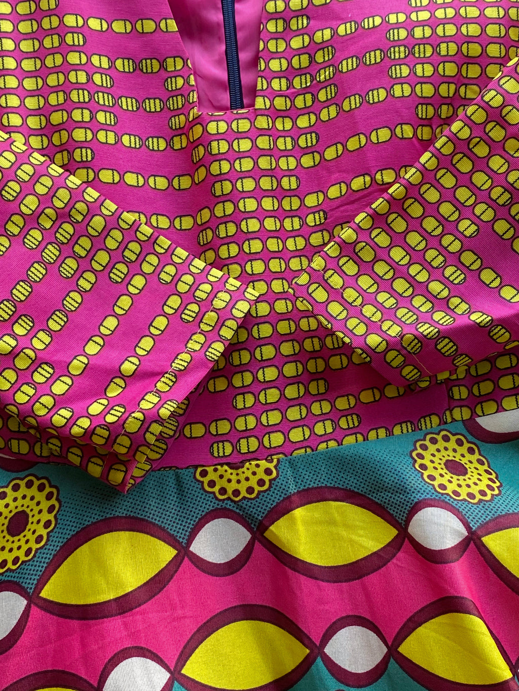 Sherelle Pink African Print Puff-Sleeve Maxi Dress — detail