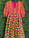 Sherelle Pink African Print Puff-Sleeve Maxi Dress — front