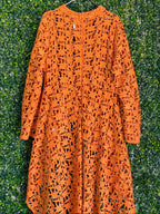 Stella Burnt Orange Crochet Lace High-Low Shirt — back