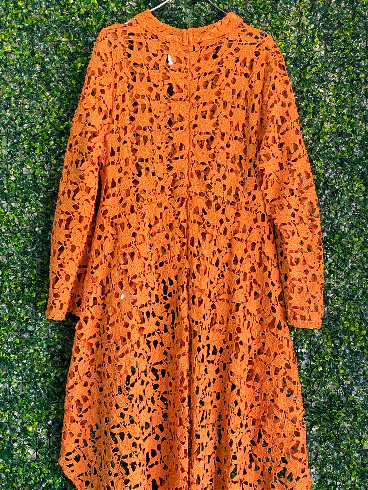 Stella Burnt Orange Crochet Lace High-Low Shirt — back