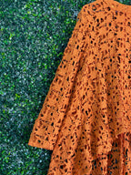 Stella Burnt Orange Crochet Lace High-Low Shirt — detail