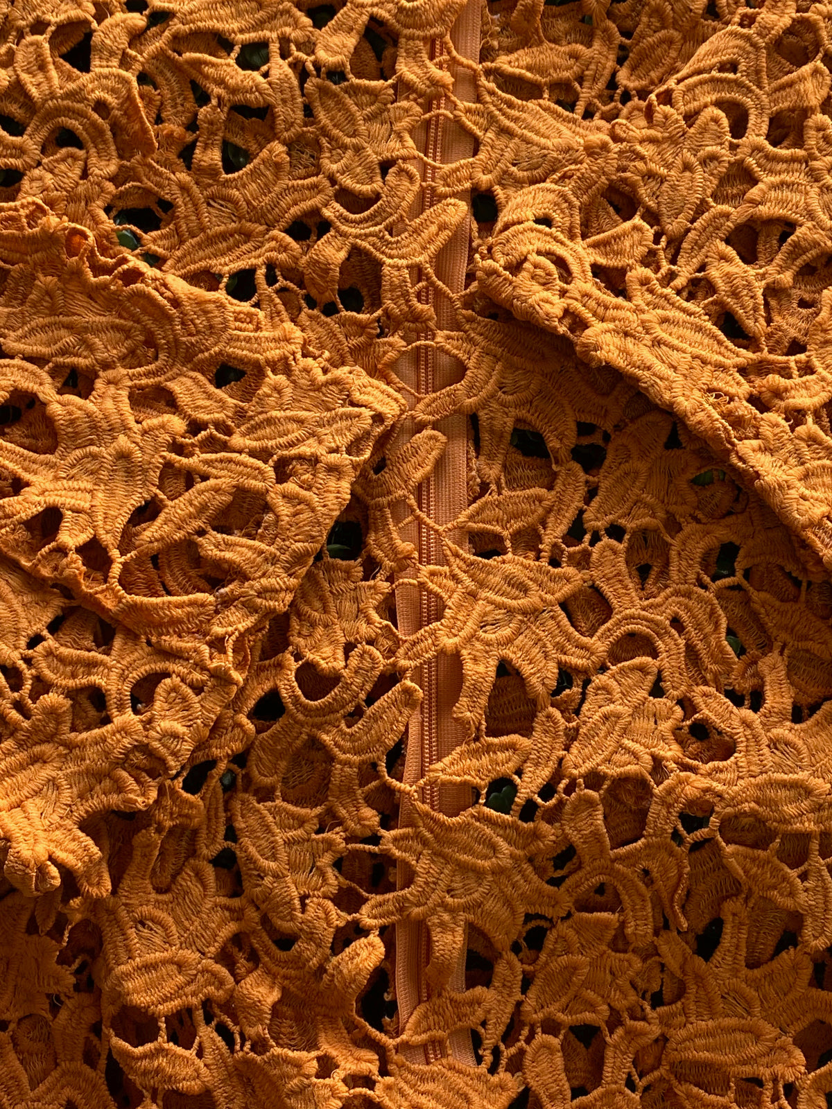 Stella Burnt Orange Crochet Lace High-Low Shirt — detail