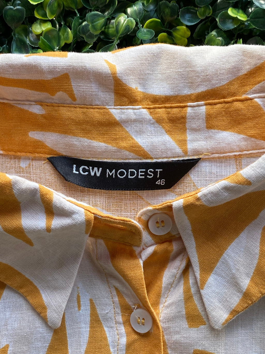 LCW Modest Mustard Leaf Print Shirt Dress — brand
