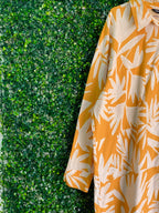 LCW Modest Mustard Leaf Print Shirt Dress — detail