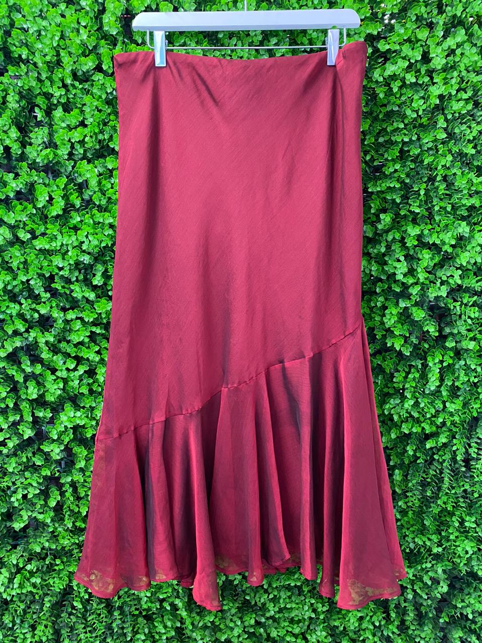 Merlot Asymmetric Frill Hem Skirt