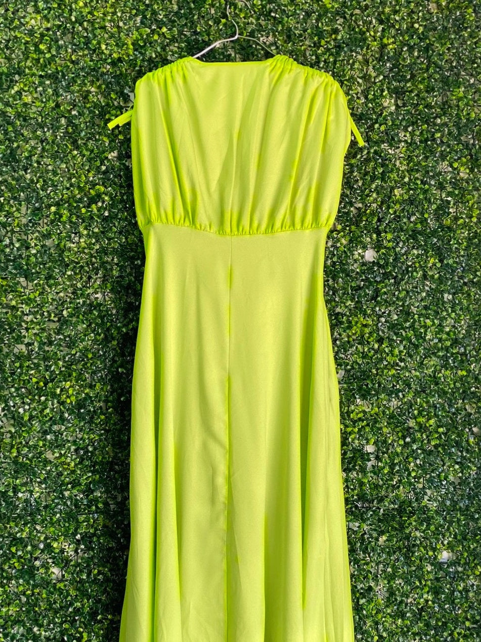 Fashion Wear Lime Ruched Maxi Dress — back