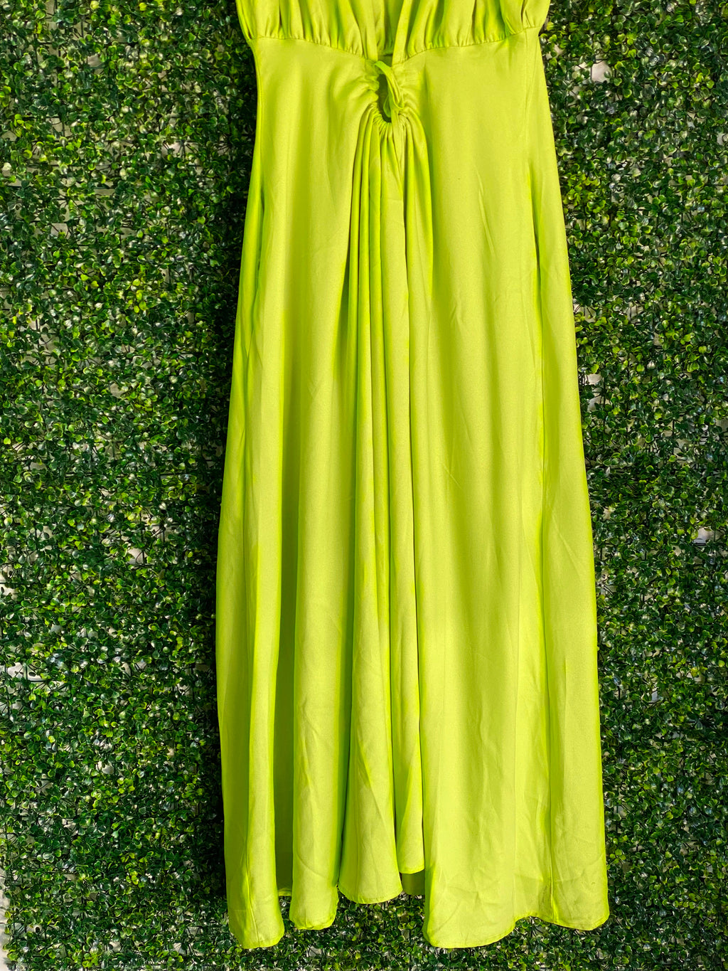 Fashion Wear Lime Ruched Maxi Dress — detail
