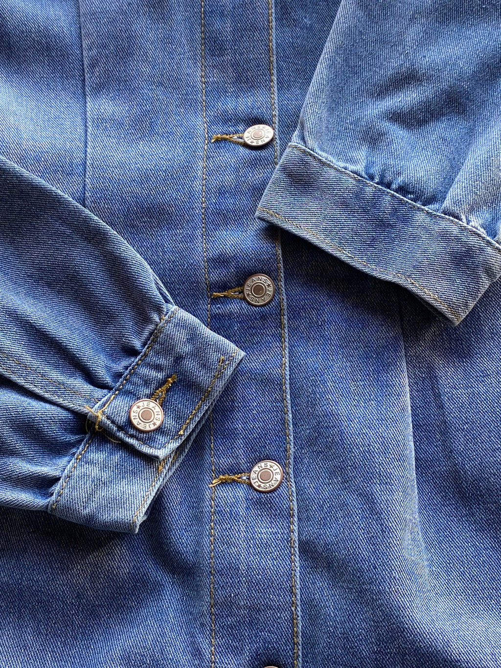 Jie Hang Finery Blue Denim Shirt Dress — detail