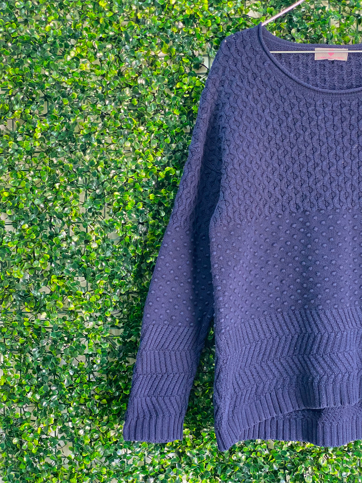 Navy Textured Knit Crew-Neck Jumper — detail