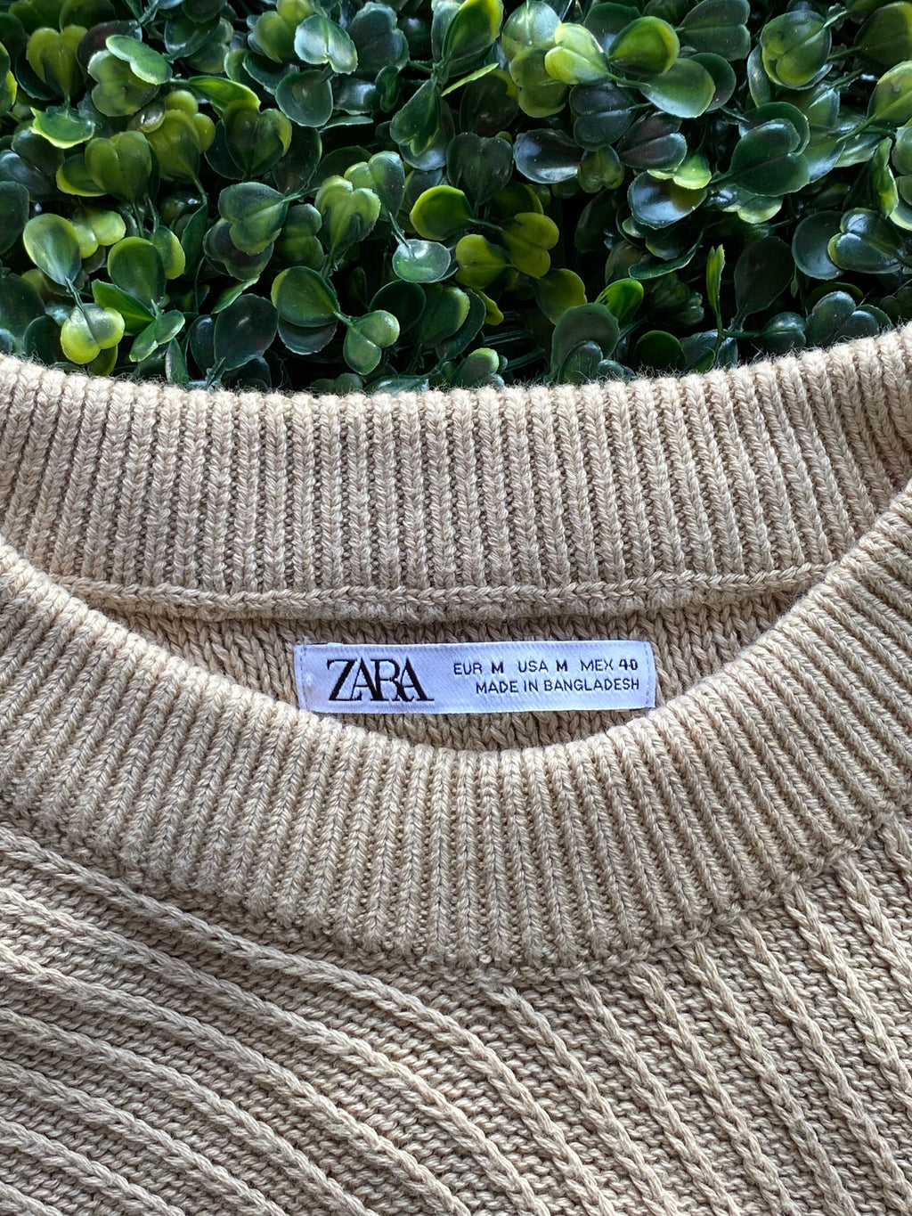 Zara Beige Diagonal-Knit Cotton Jumper — brand