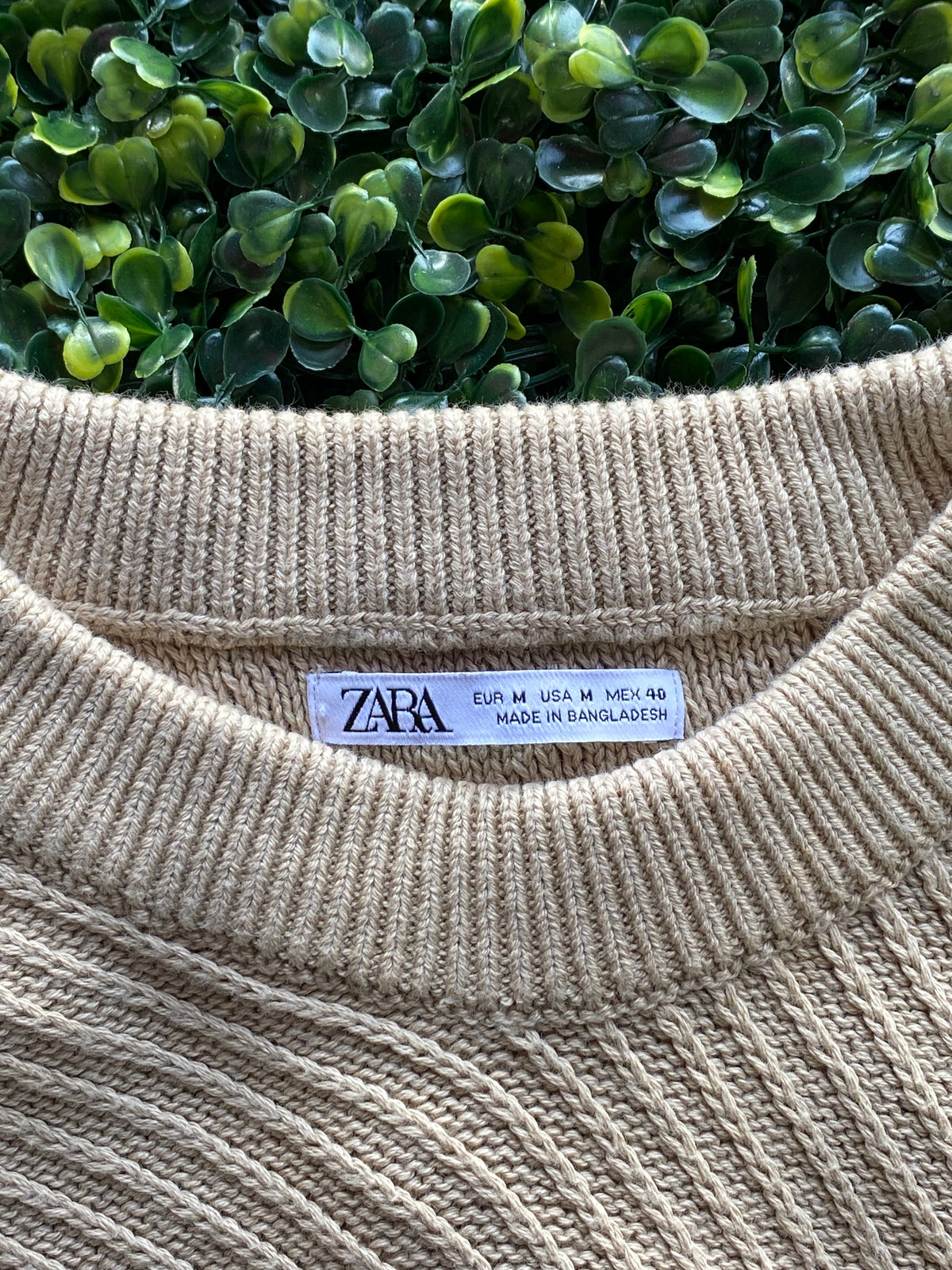 Zara Beige Diagonal-Knit Cotton Jumper — brand