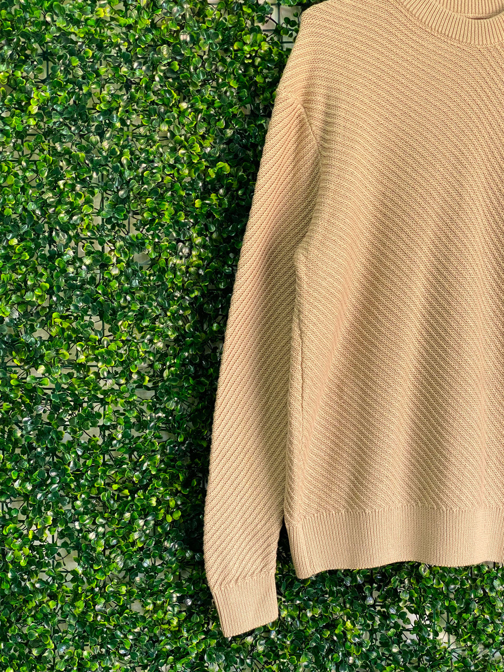 Zara Beige Diagonal-Knit Cotton Jumper — detail