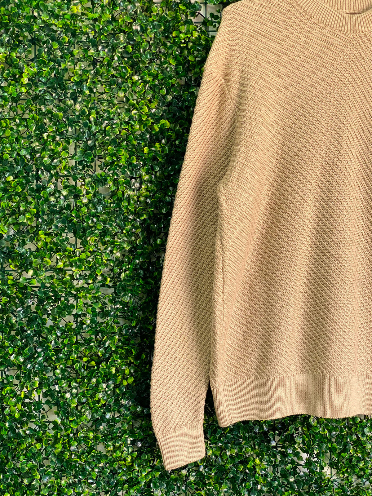 Zara Beige Diagonal-Knit Cotton Jumper — detail