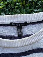 Mango Basics Cream & Navy Striped Cotton Jumper — brand