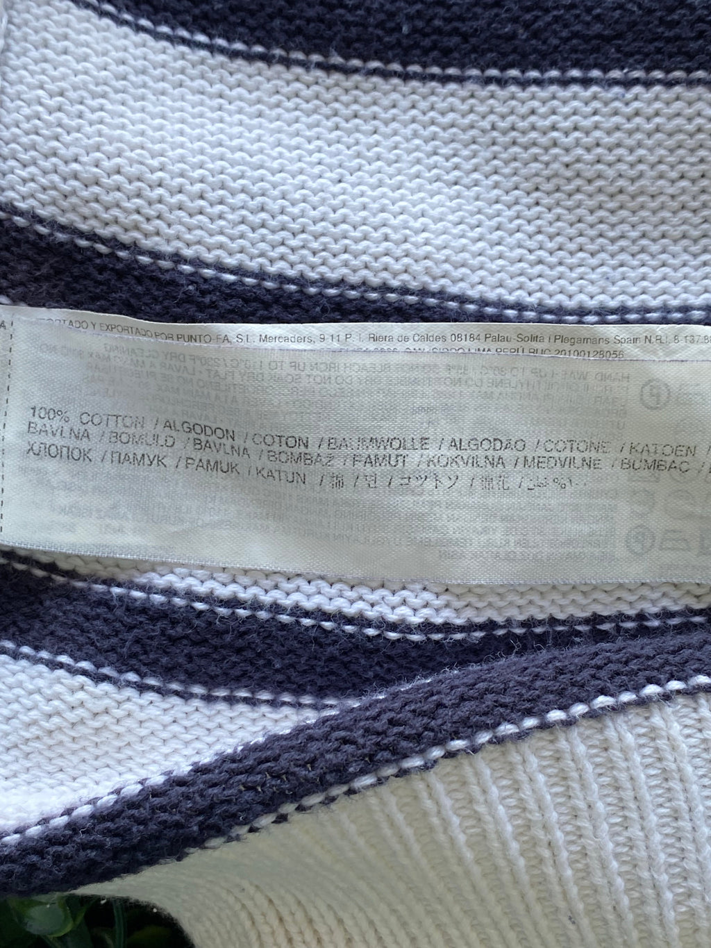 Mango Basics Cream & Navy Striped Cotton Jumper — care