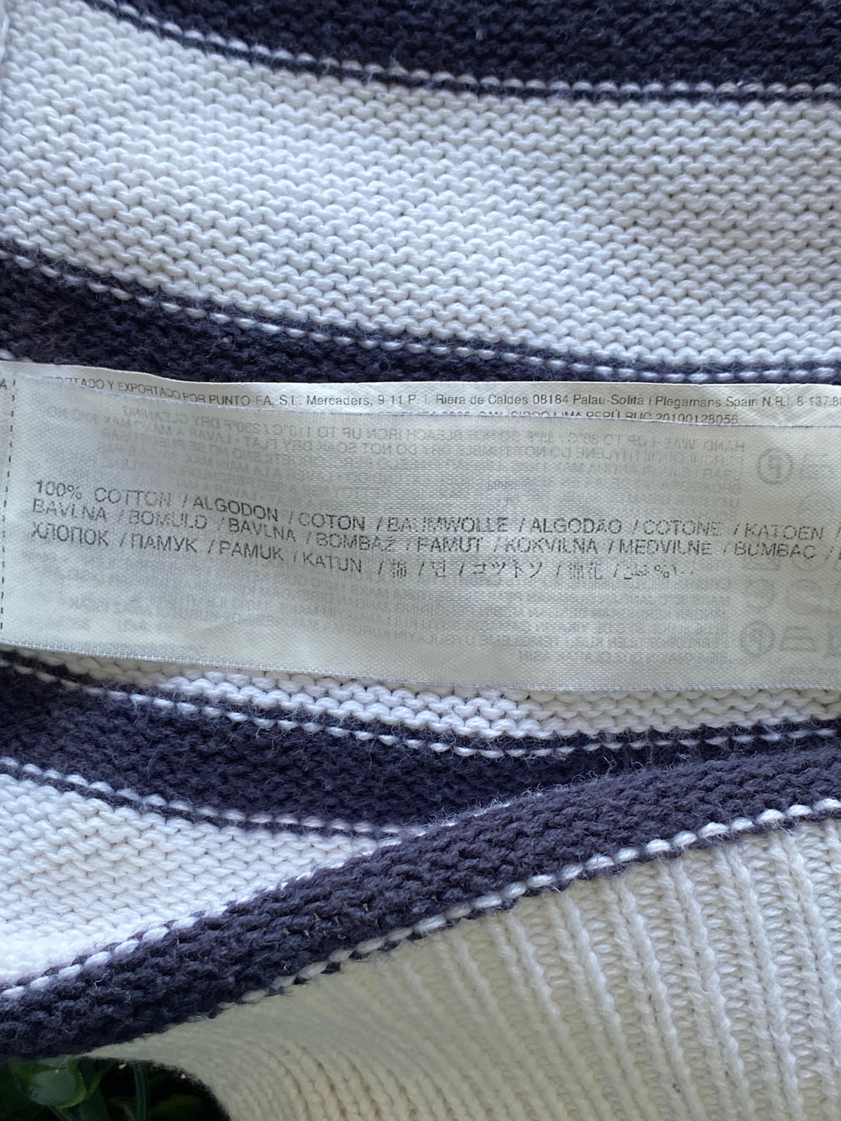 Mango Basics Cream & Navy Striped Cotton Jumper — care