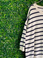 Mango Basics Cream & Navy Striped Cotton Jumper — detail