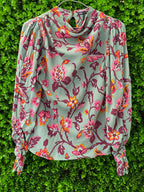 Zara Sage Green Floral Puff Sleeve Blouse