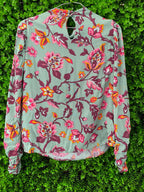 Zara Sage Green Floral Puff Sleeve Blouse