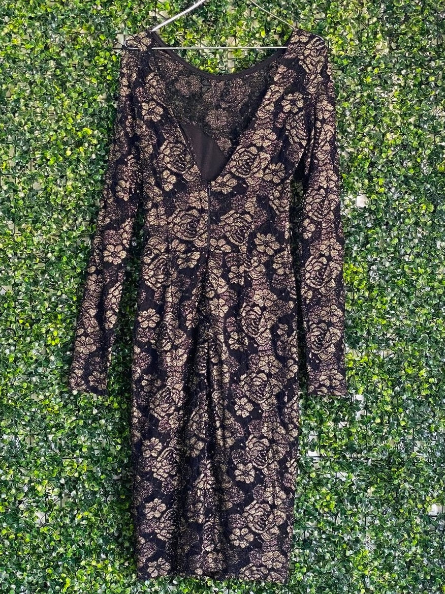 Sissy Boy Black & Gold Floral Lace Midi Dress — back