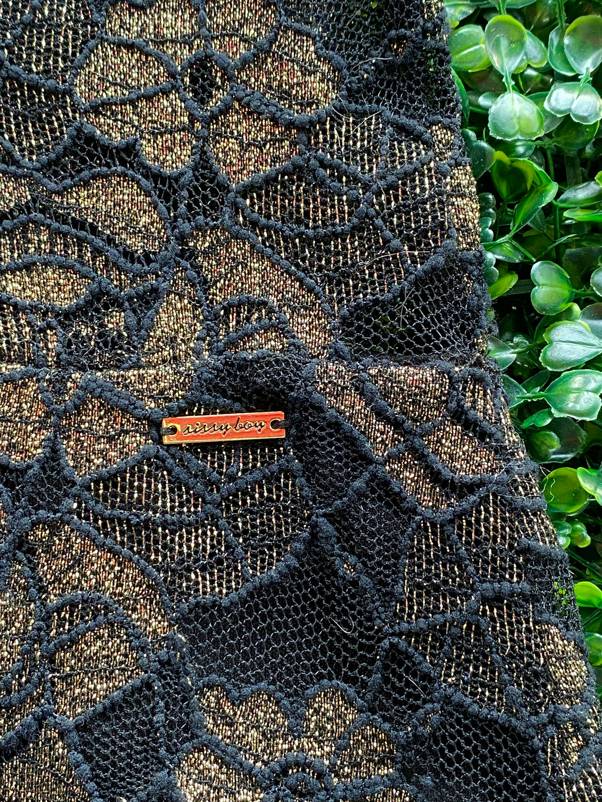 Sissy Boy Black & Gold Floral Lace Midi Dress — detail