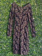 Sissy Boy Black & Gold Floral Lace Midi Dress — front