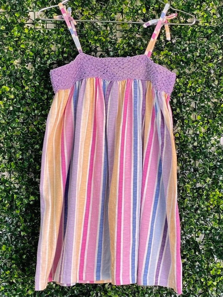 Cotton On Kids Pastel Stripe Crochet-Bodice Sundress — front