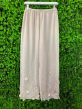 Cream Petal Detail Wide-Leg Pants