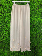 Cream Petal Detail Wide-Leg Pants