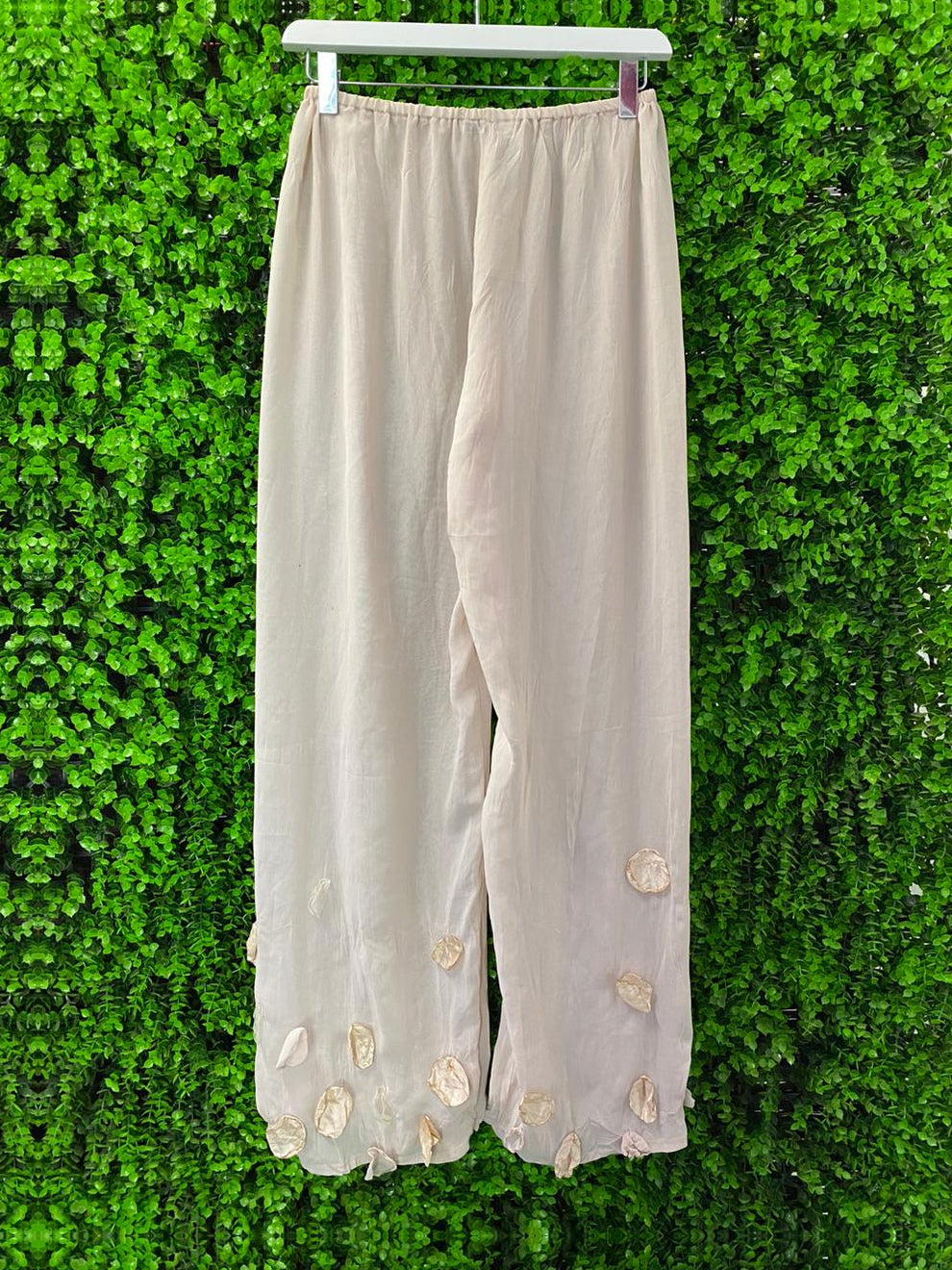 Cream Petal Detail Wide-Leg Pants