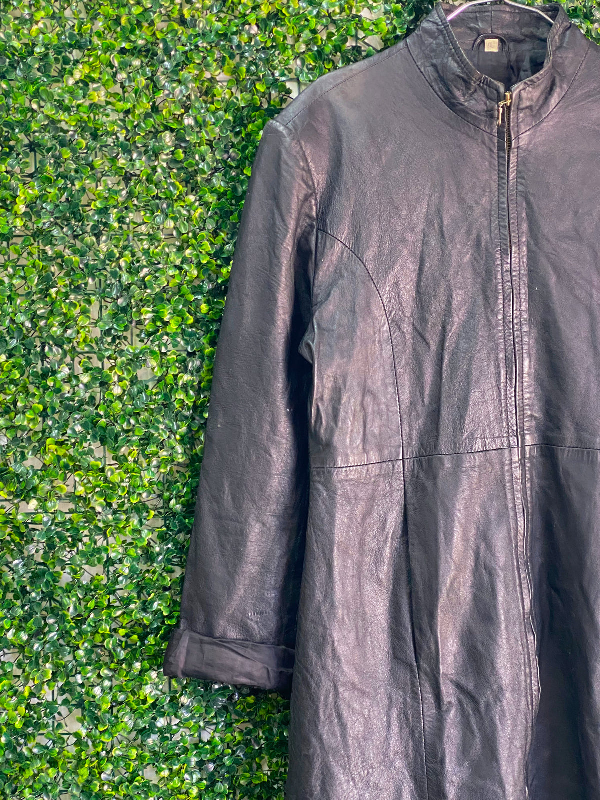 Real Leather Garments Black Longline Leather Coat — detail
