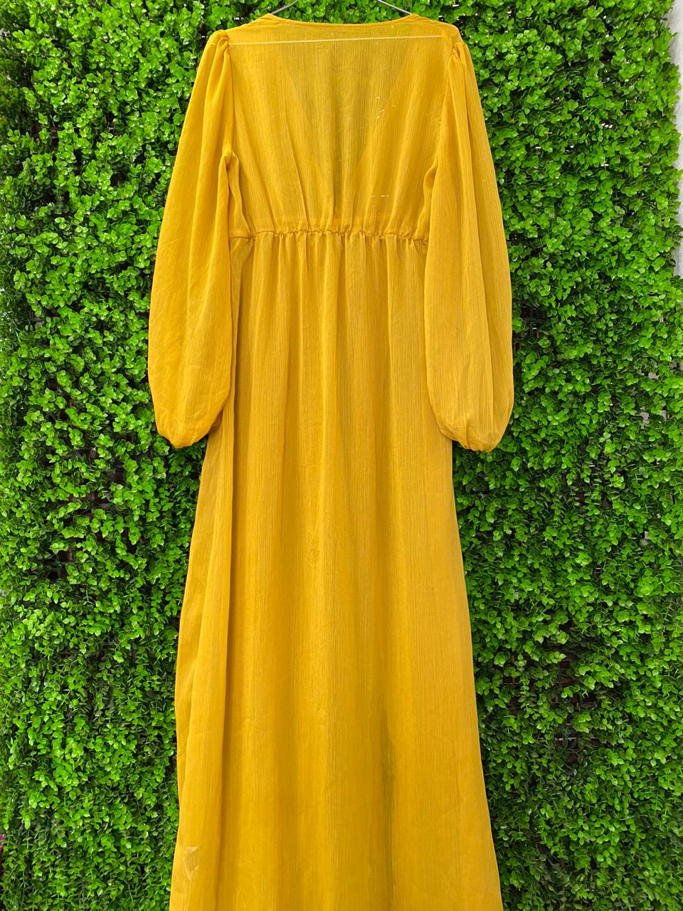 Mustard Yellow Sheer Kimono Dress