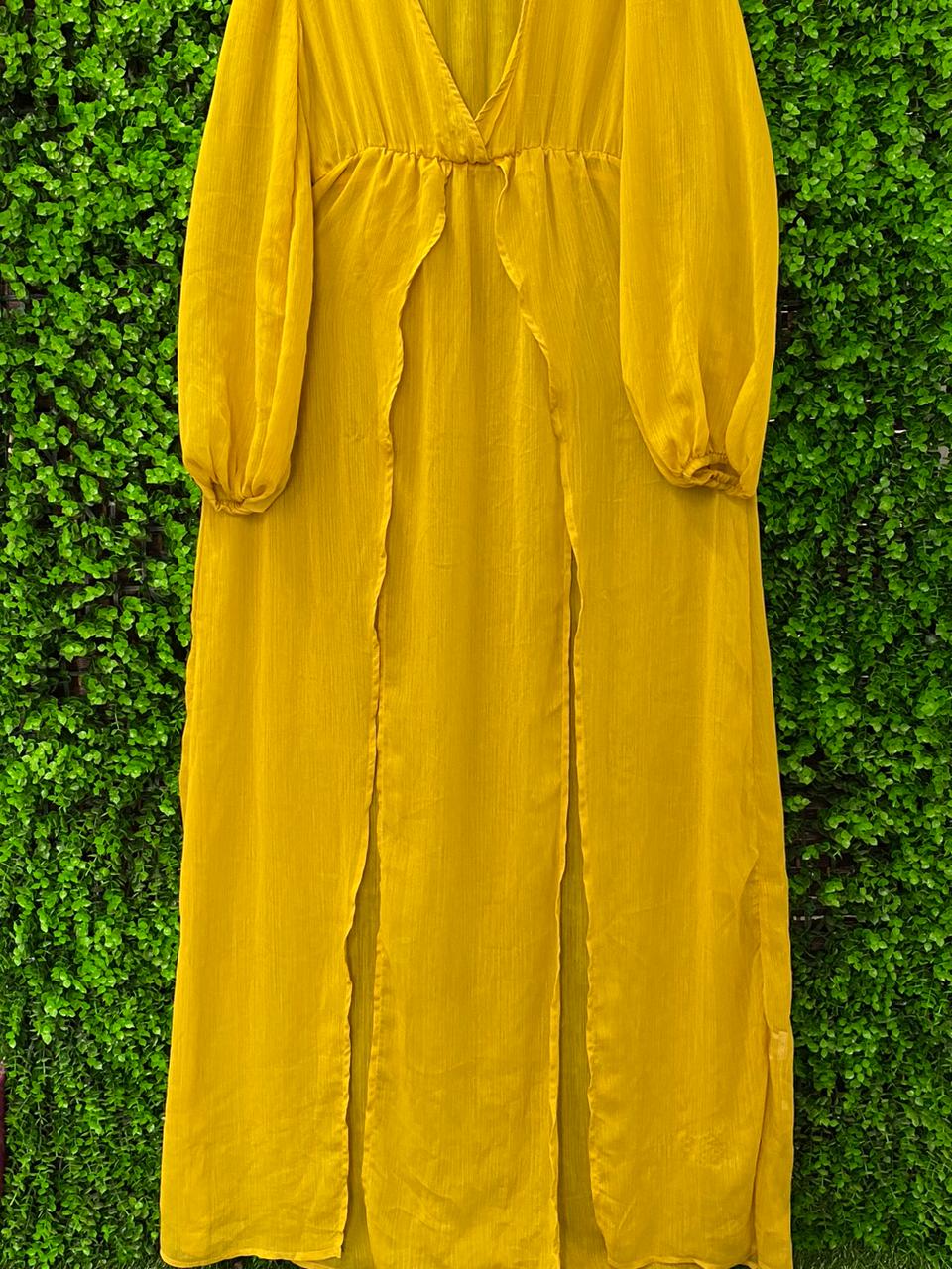 Mustard Yellow Sheer Kimono Dress
