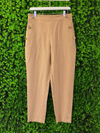 Zara Tan Button Detail Tailored Trousers with Pockets