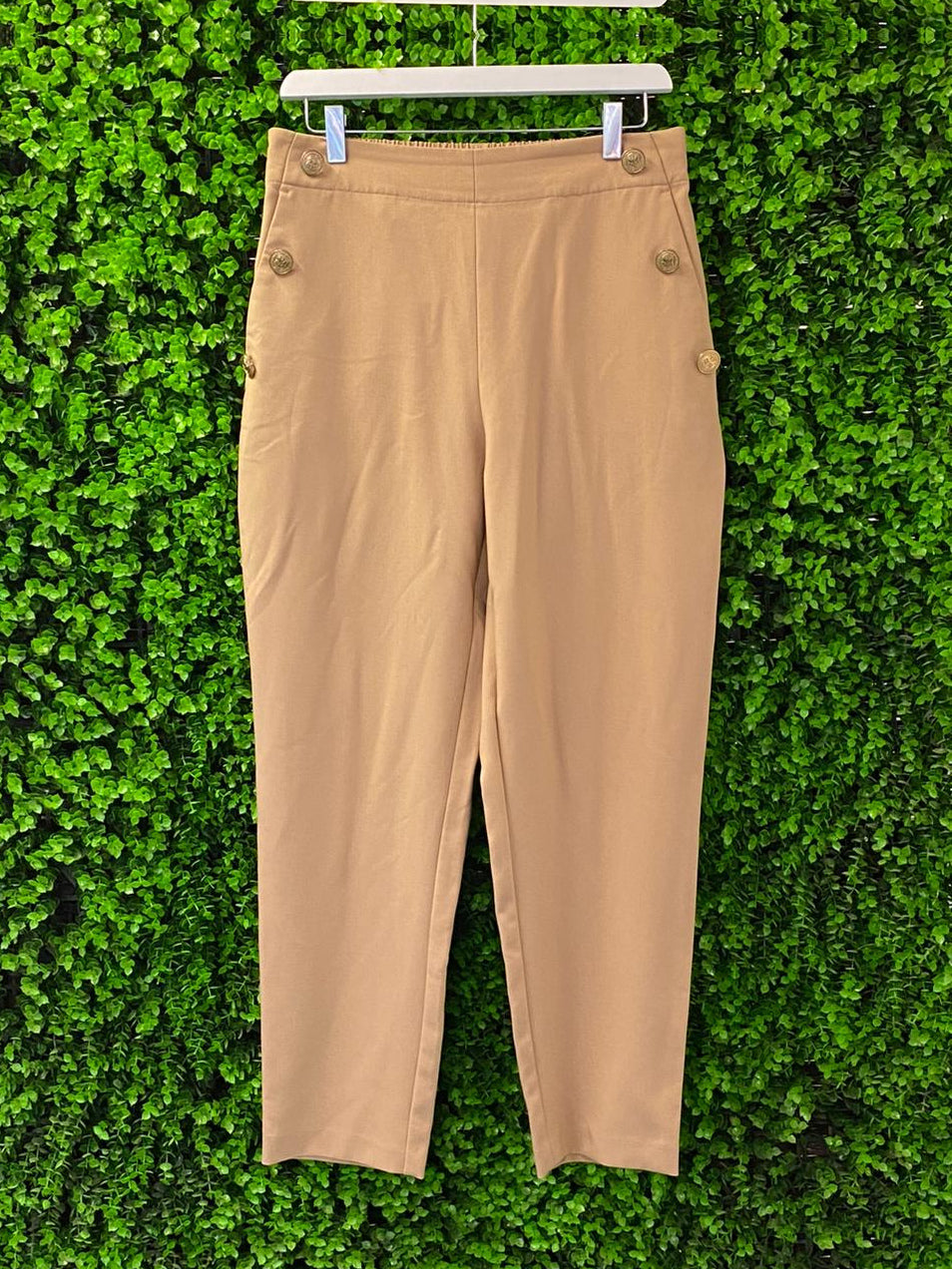 Zara Tan Button Detail Tailored Trousers with Pockets