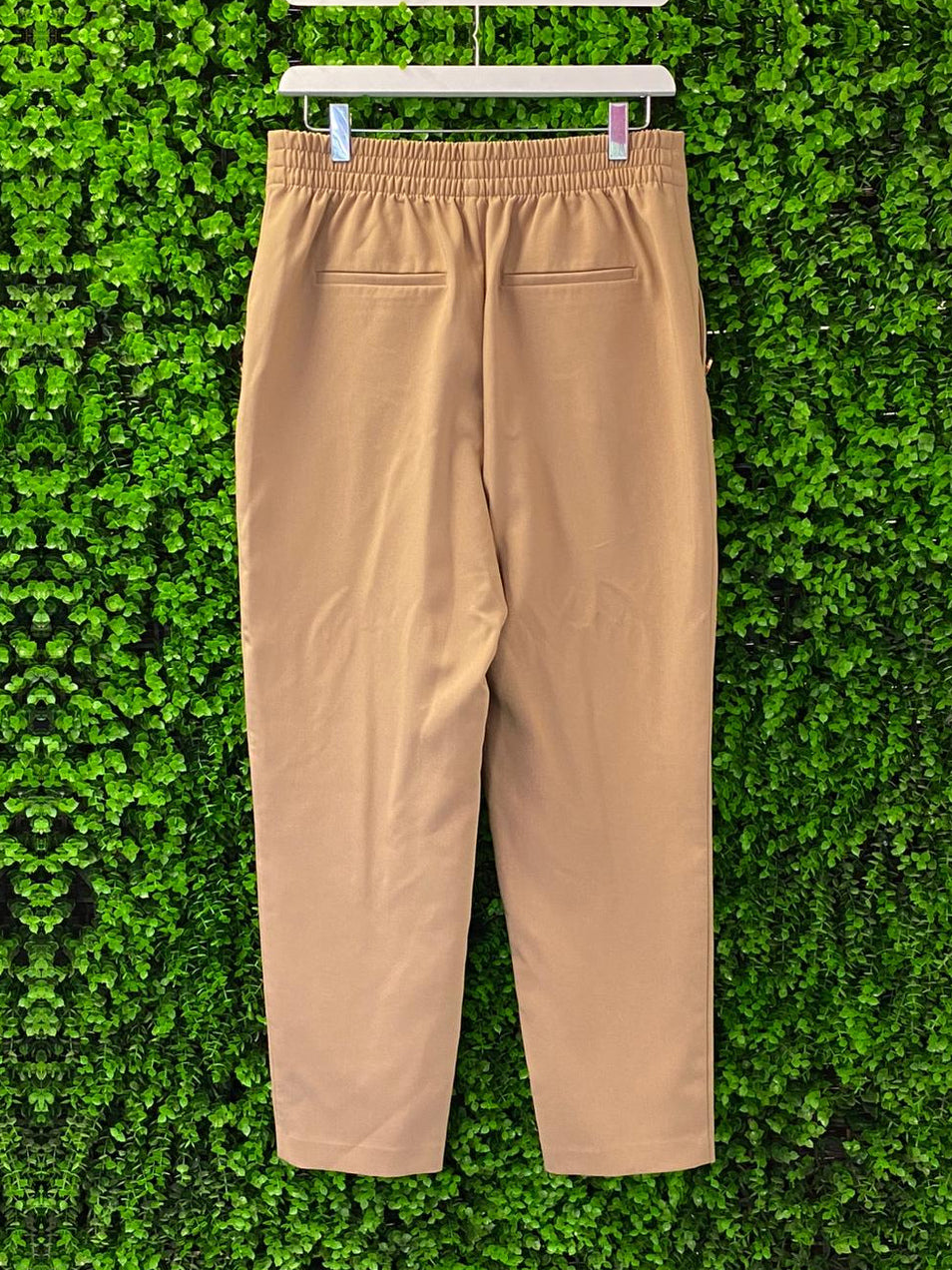 Zara Tan Button Detail Tailored Trousers with Pockets