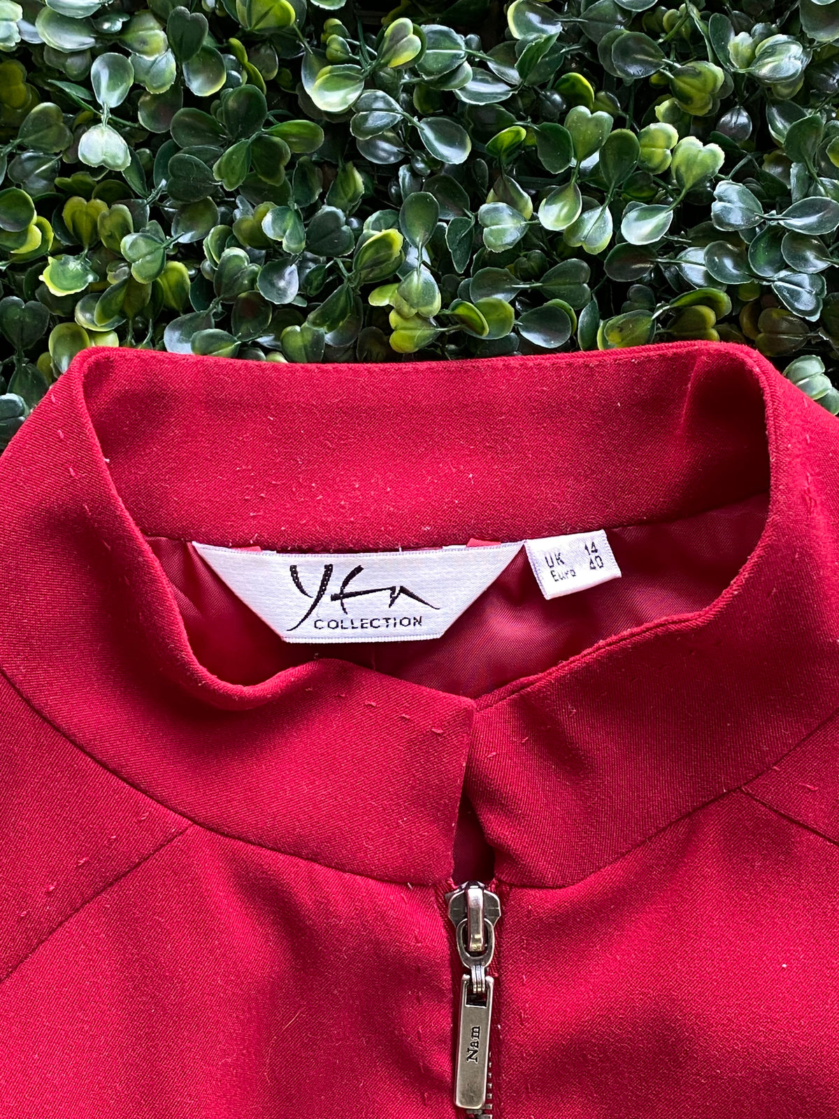 YK Collection Deep Red Zip-Front Longline Coat — brand