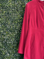 YK Collection Deep Red Zip-Front Longline Coat — detail