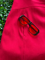 YK Collection Deep Red Zip-Front Longline Coat — detail