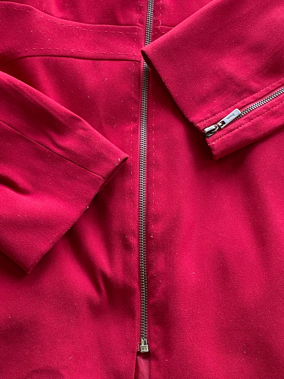 YK Collection Deep Red Zip-Front Longline Coat — detail