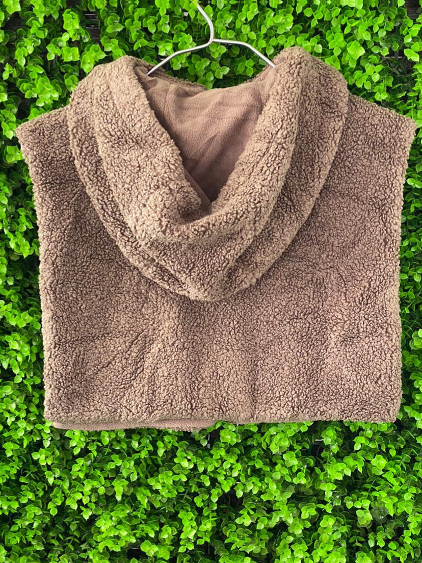Modenao Taupe Teddy Hooded Vest
