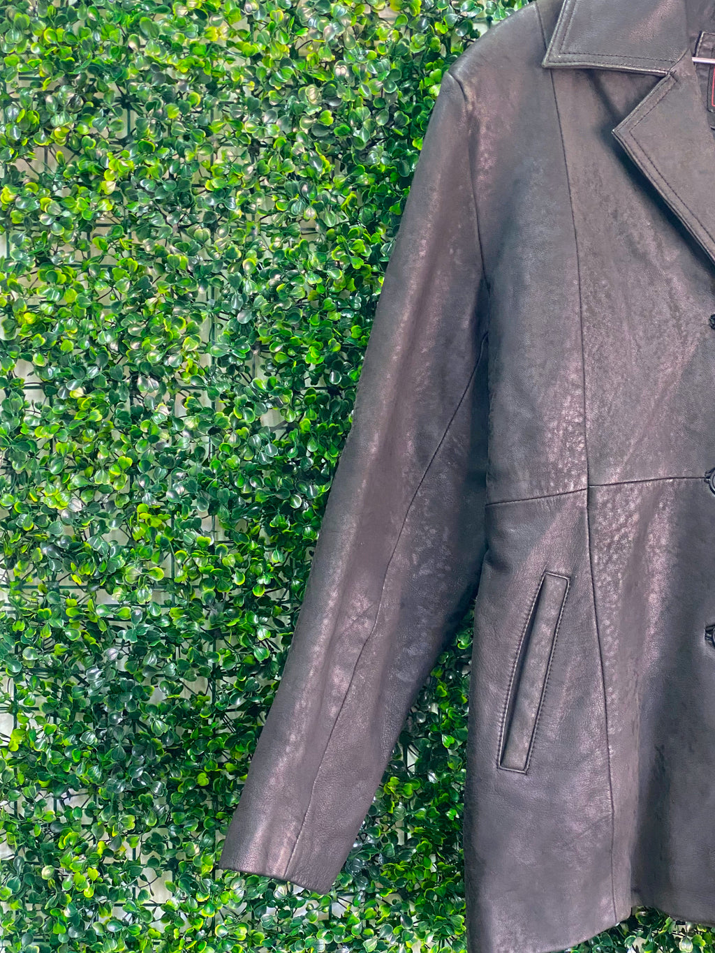 Enrique Charcoal Black Genuine Leather Blazer — detail