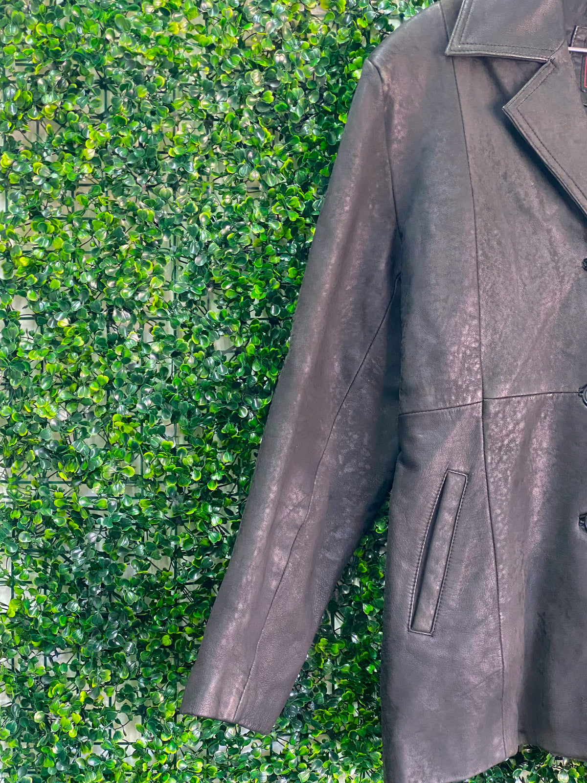 Enrique Charcoal Black Genuine Leather Blazer — detail